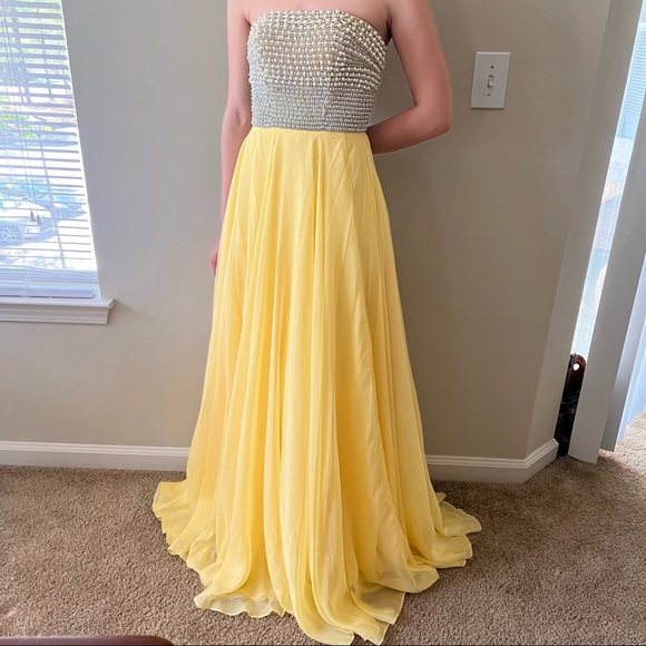 Sherri Hill Light Yellow Strapless Corset Beaded Prom Dress Sz 00 (fits like XS) - Picture 3 of 11